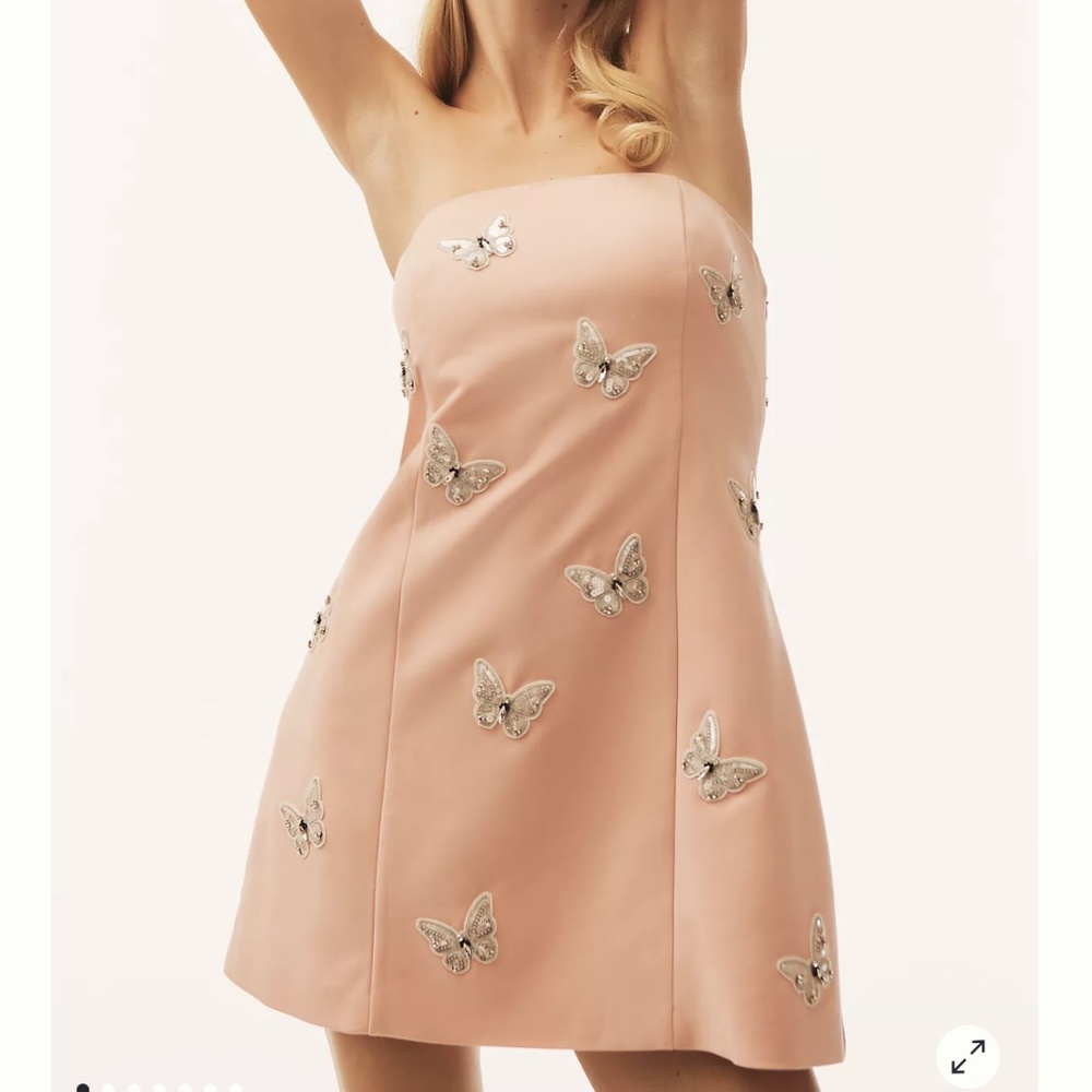 Pink butterfly strapless embellished mini dress Anthropologie mare mare